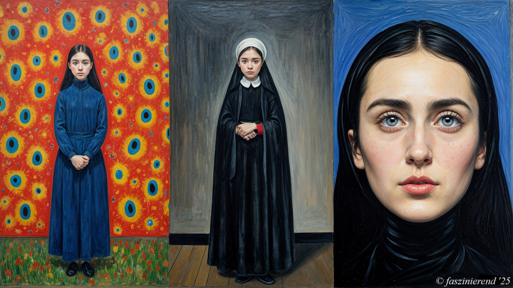 Three Portraits of a Young Girl in Diverse Styles