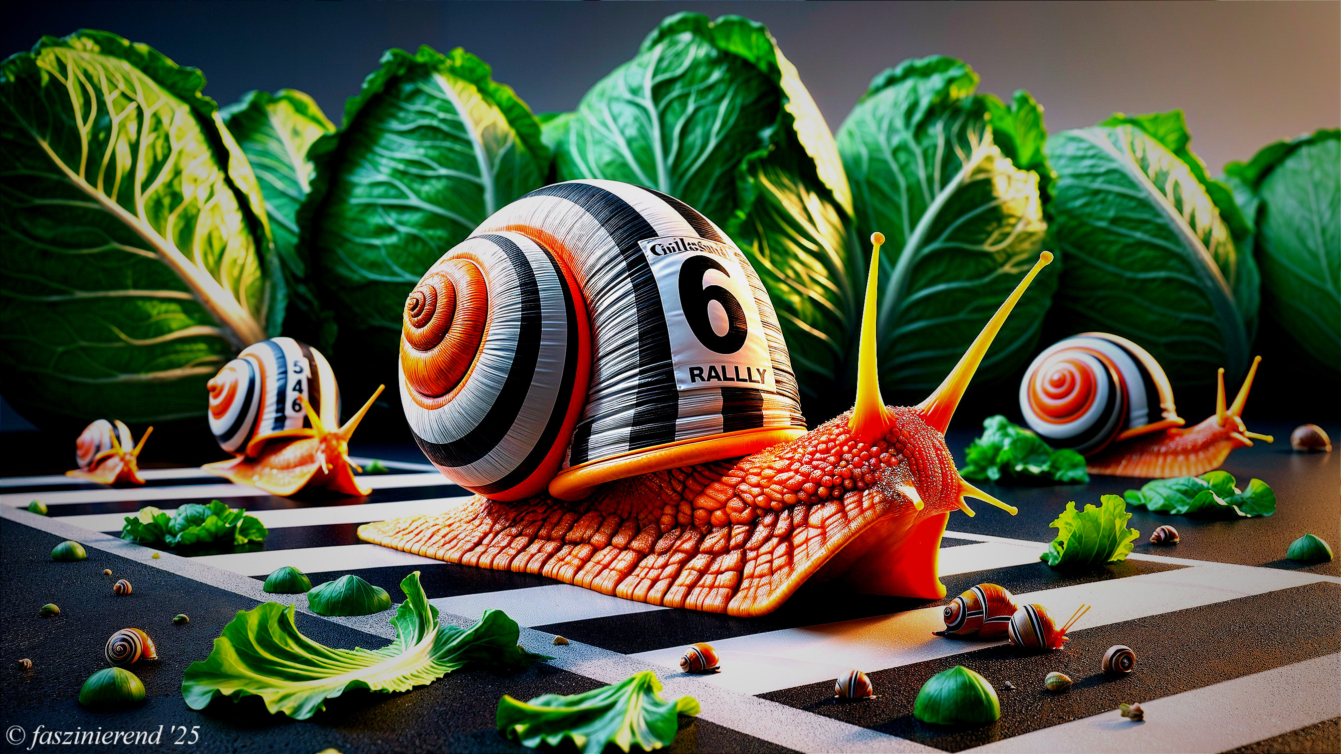 Whimsical Snails Racing on a Colorful Track Scene