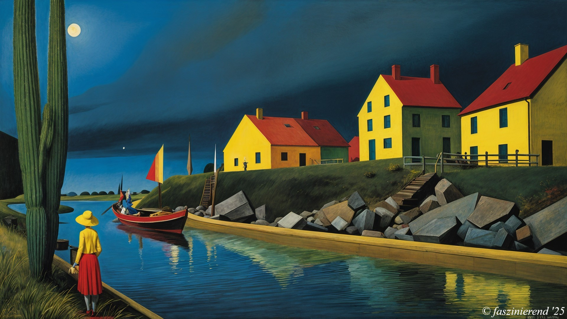 Brightly Colored Houses by a Tranquil Waterway