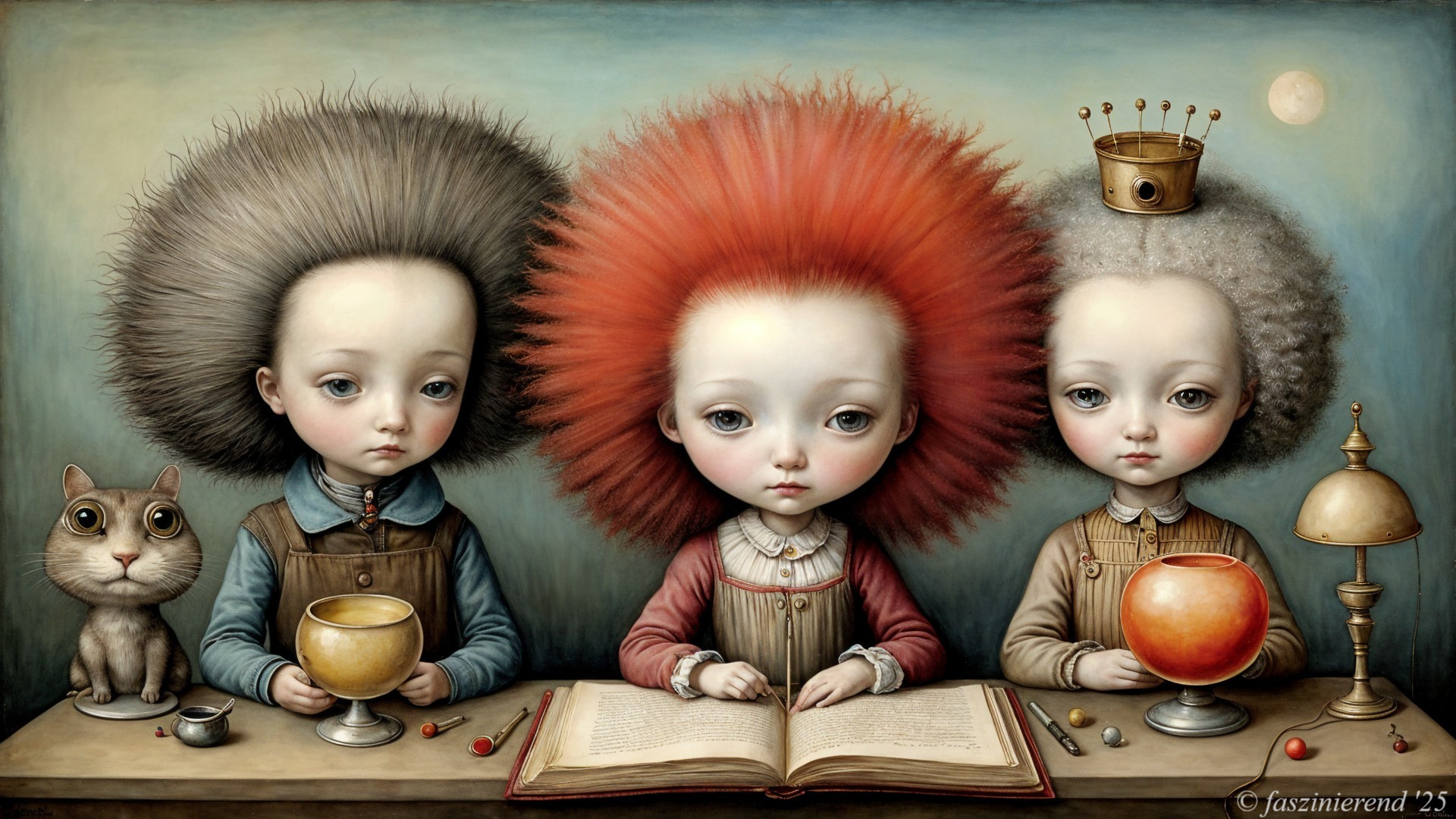 Whimsical Children with Unique Hairstyles and Objects