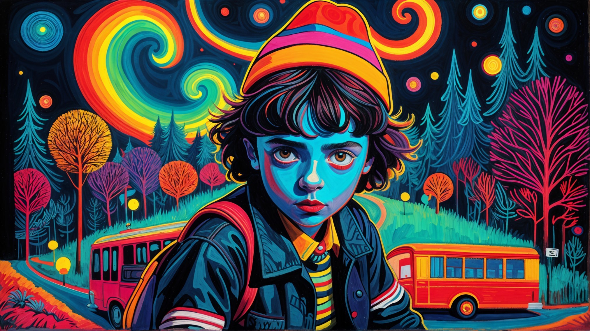Vibrant Portrait of a Blue-Skinned Child in Colorful Setting