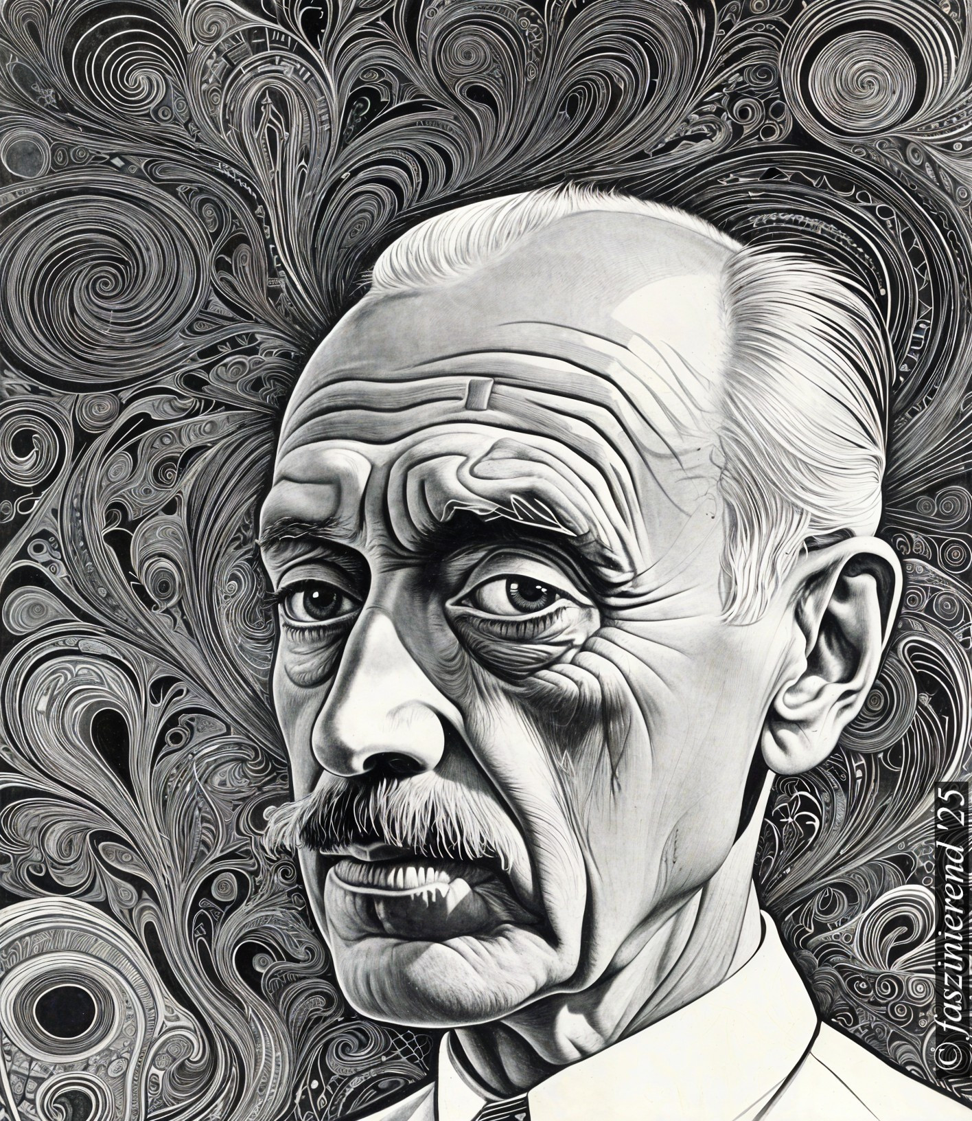 Monochromatic Portrait of an Elderly Man with Patterns