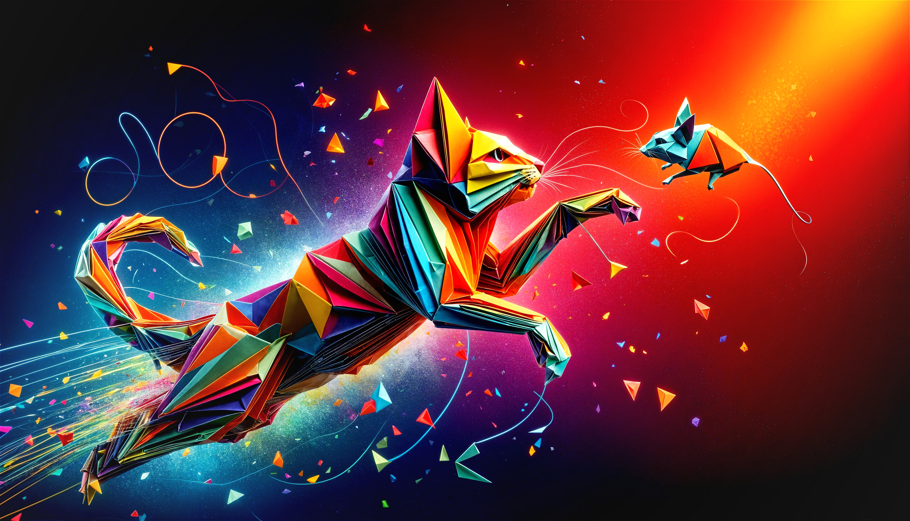 Geometric Cat and Mouse in Dynamic Motion Artwork