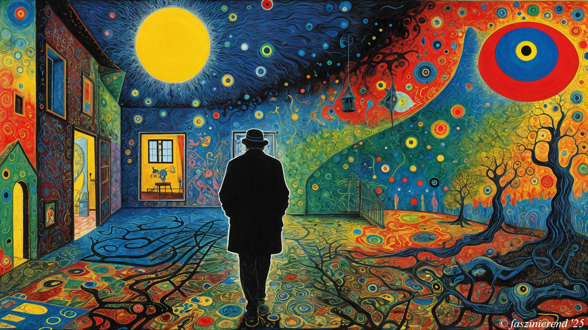 Surreal Scene of a Figure in a Colorful Abstract Room