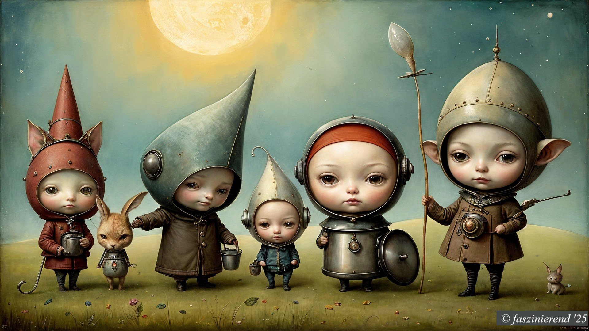 Whimsical Scene of Children in Playful Outfits