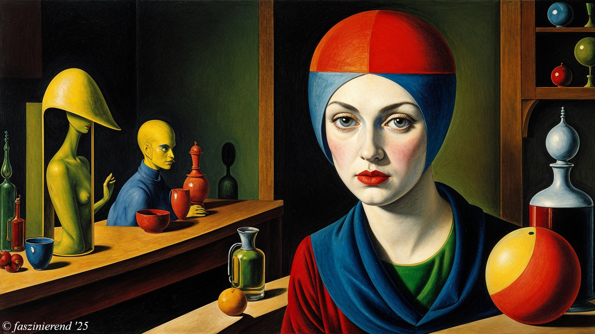Colorful Woman with Headscarf in Surreal Setting