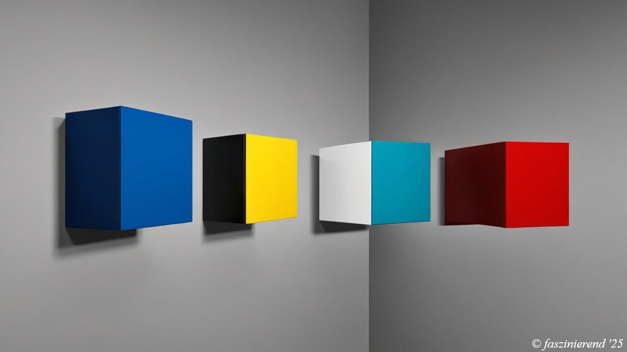 Geometric Cubes in Vibrant Colors on Gray Wall