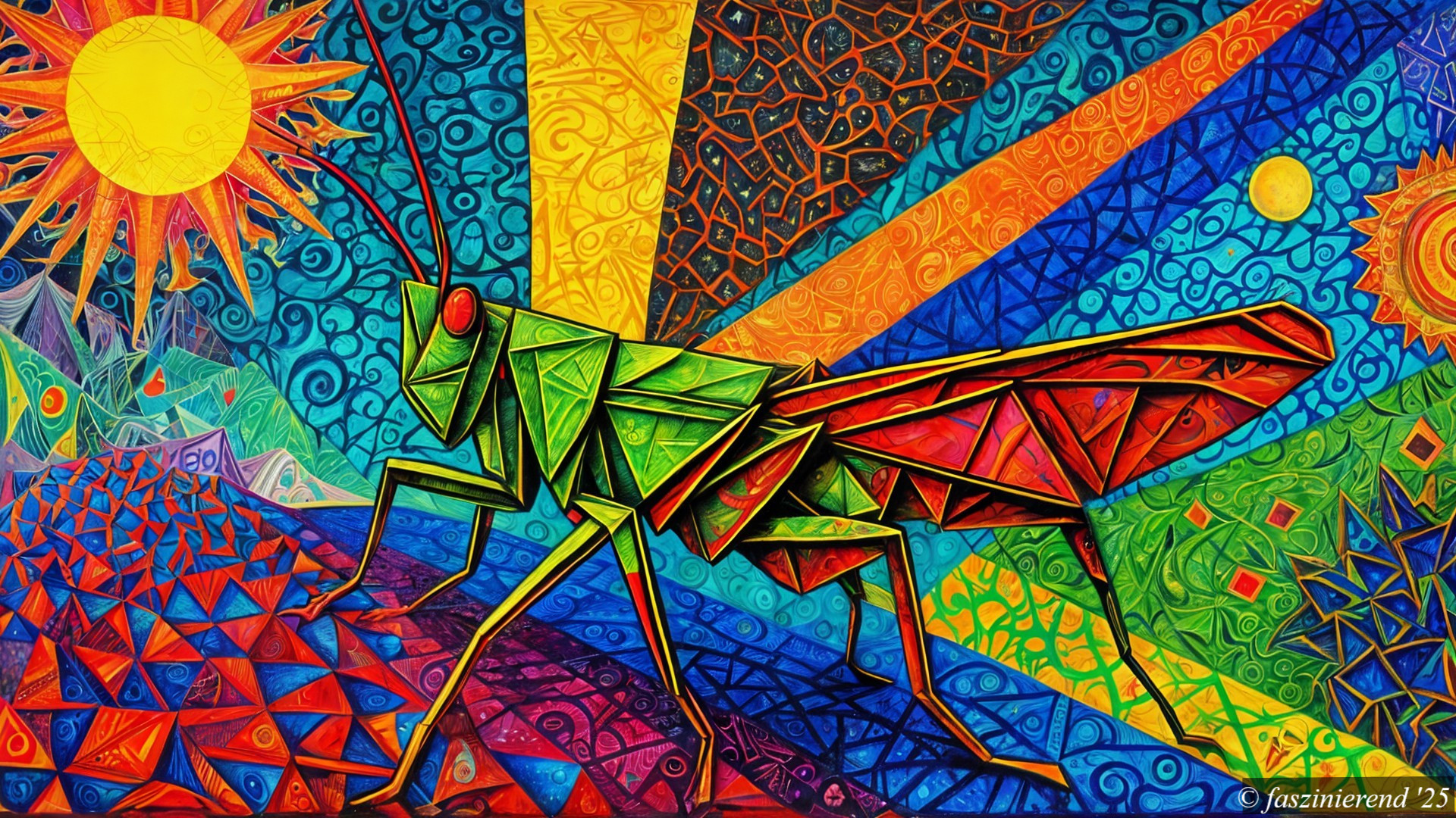 Vibrant Abstract Grasshopper with Geometric Shapes