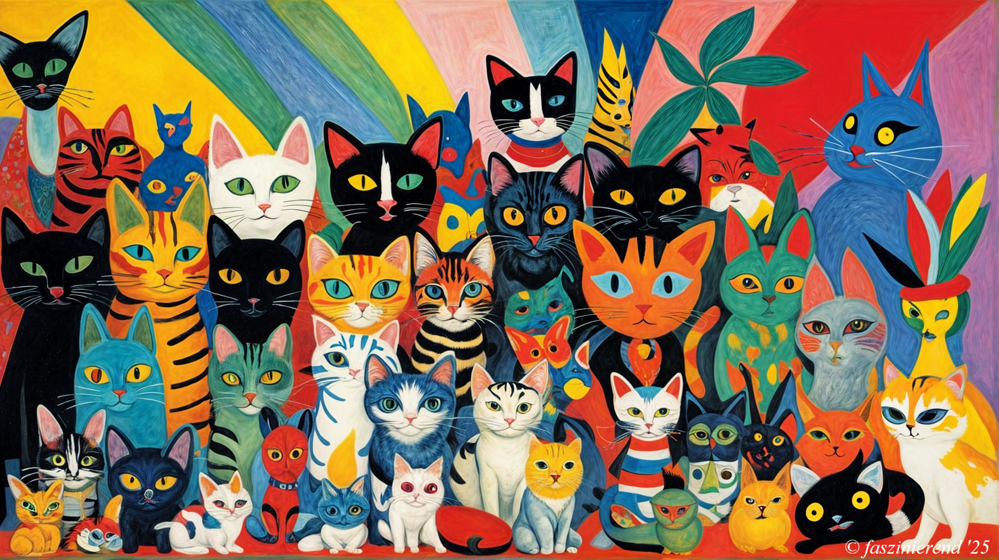 Vibrant Artwork of Colorful Cats in Whimsical Styles