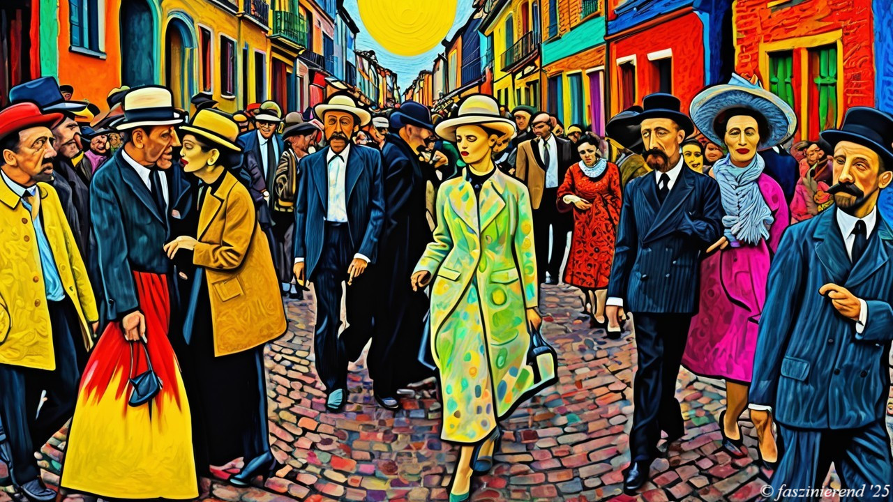 Early 20th Century Elegant Street Scene Description
