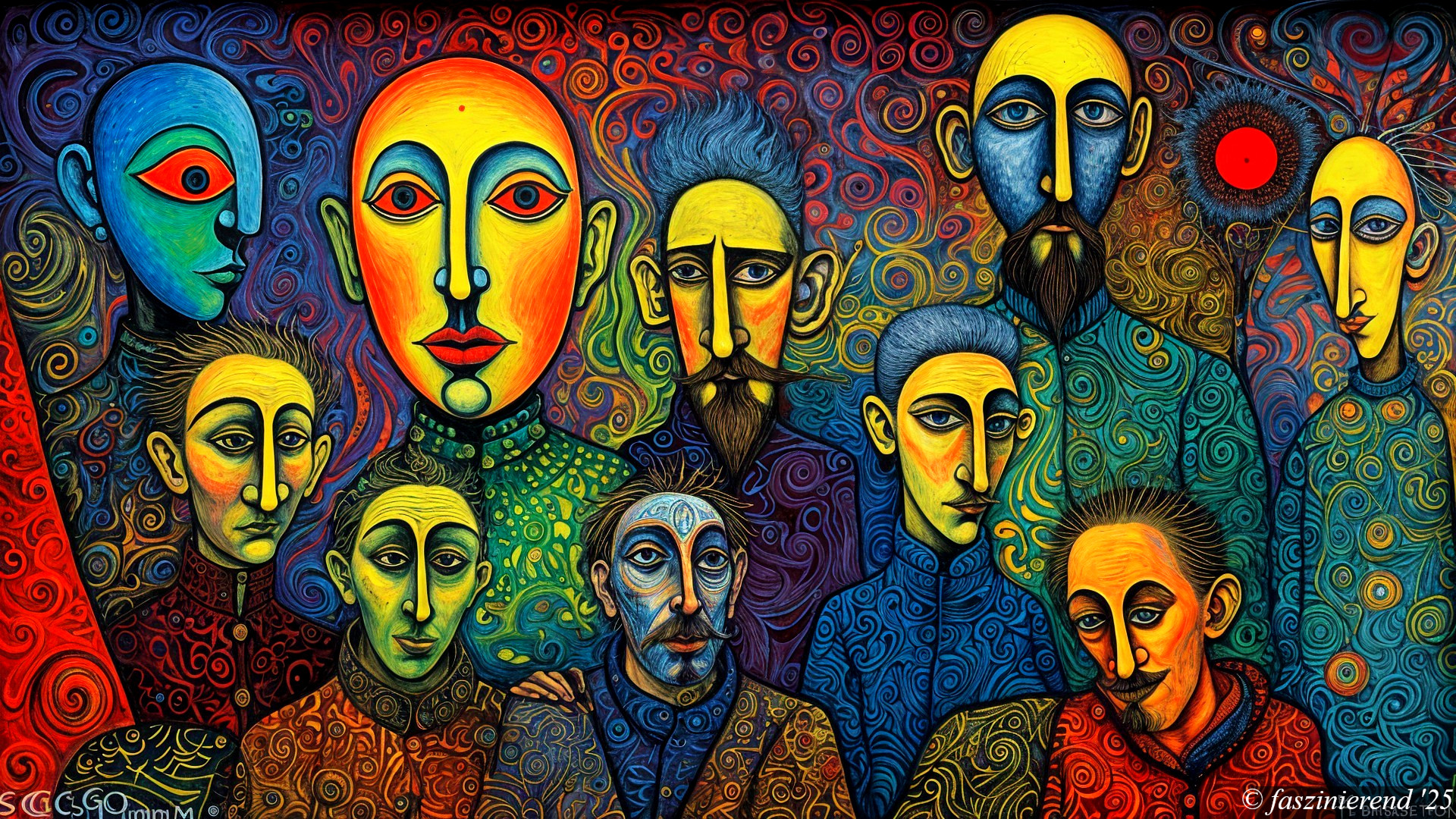 Vibrant Abstract Artwork of Figures with Colorful Clothing