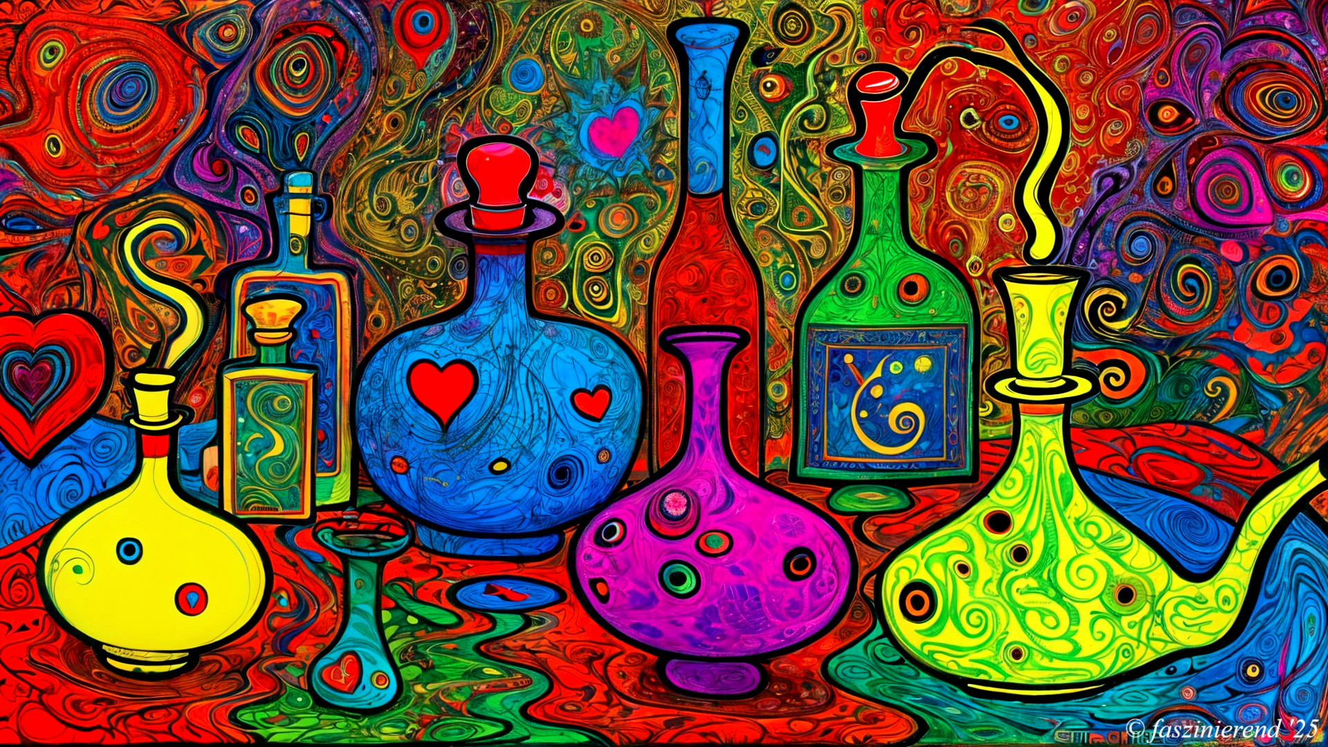 Colorful Abstract Glass Bottles and Vases Arrangement