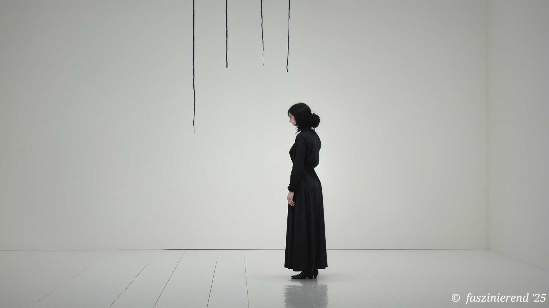 Black Dress Figure in Minimalist White Space