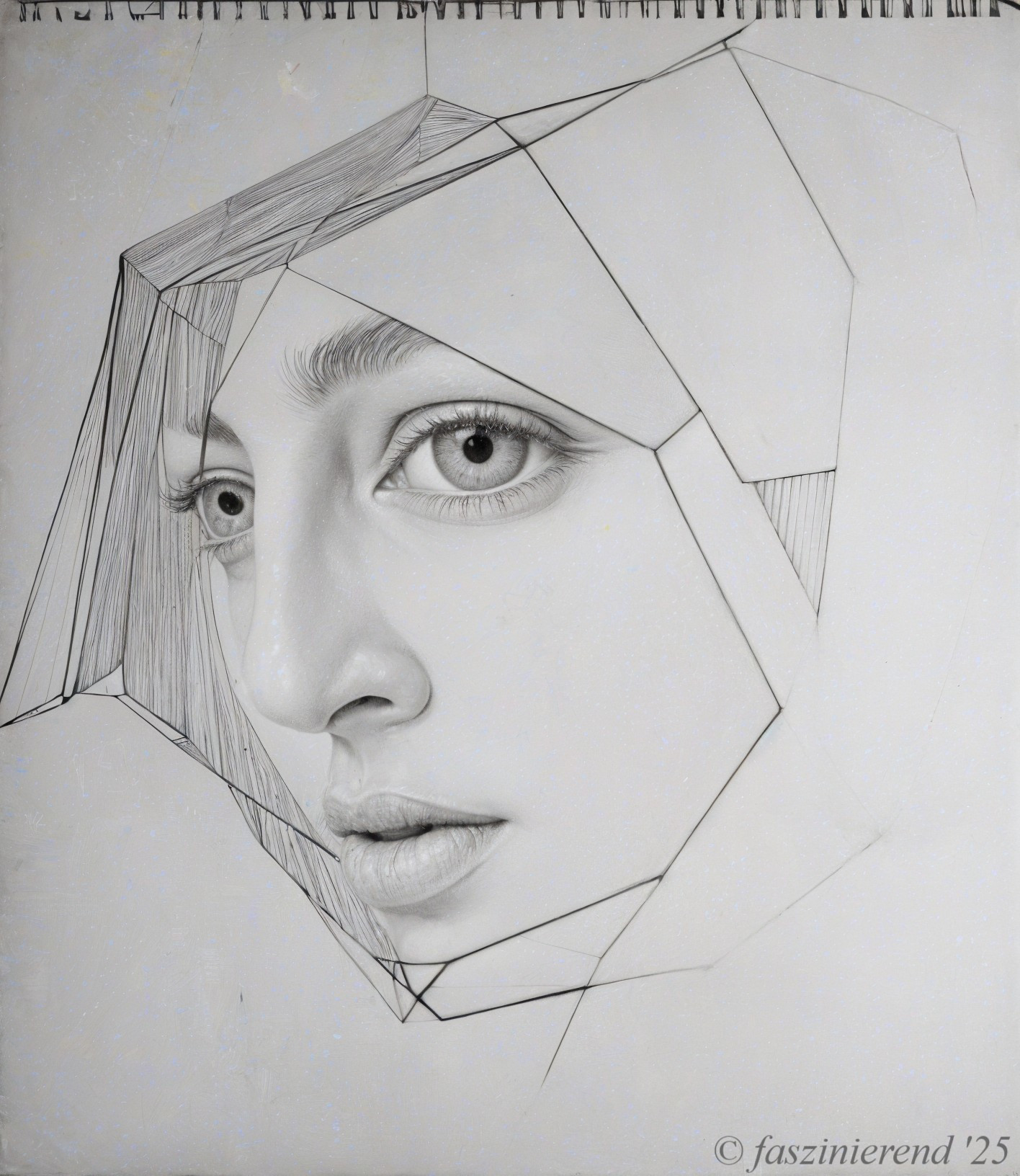 Pencil Drawing of a Woman's Profile with Geometric Shapes