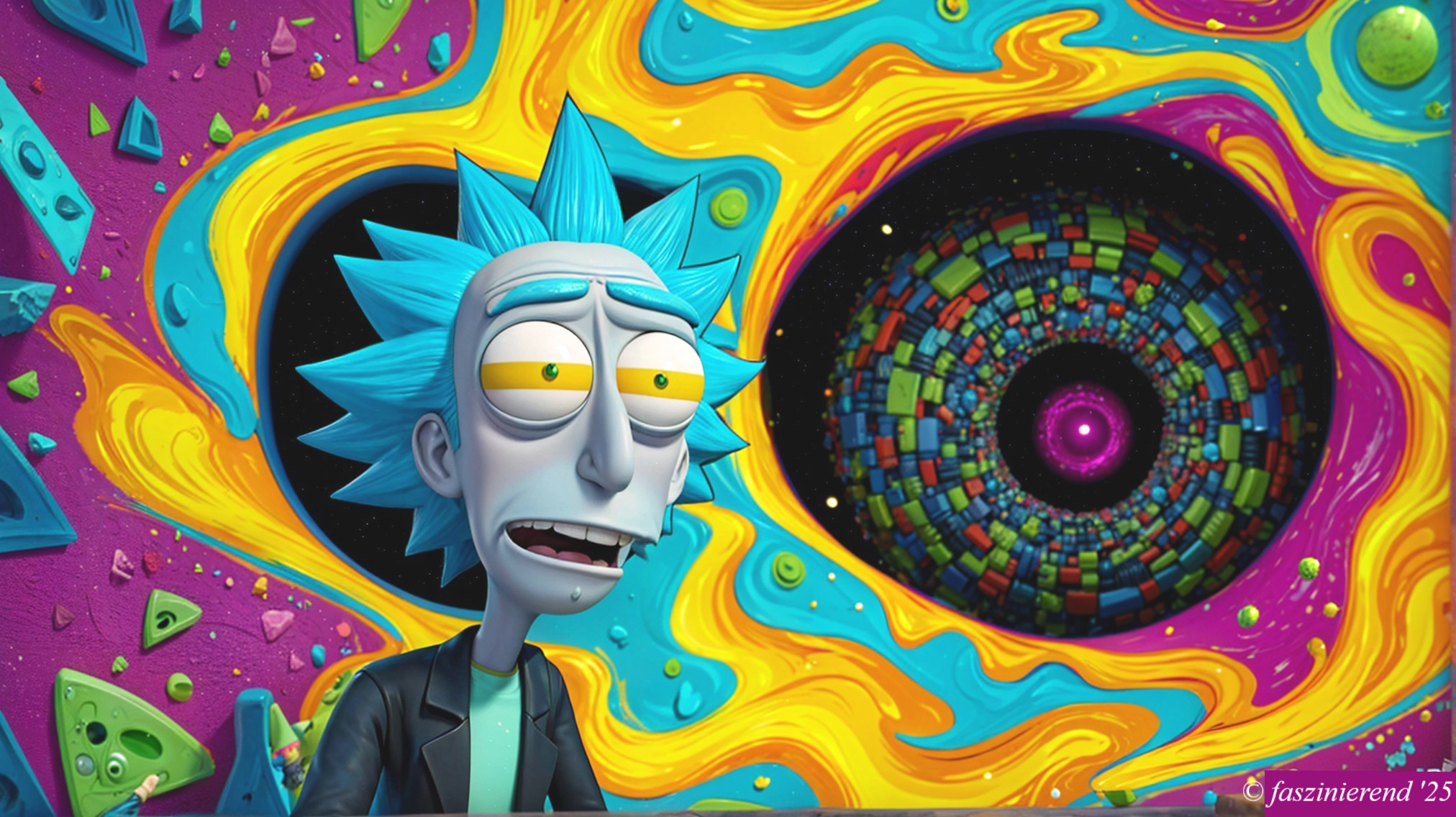 Stylized Animated Character in Cosmic Background