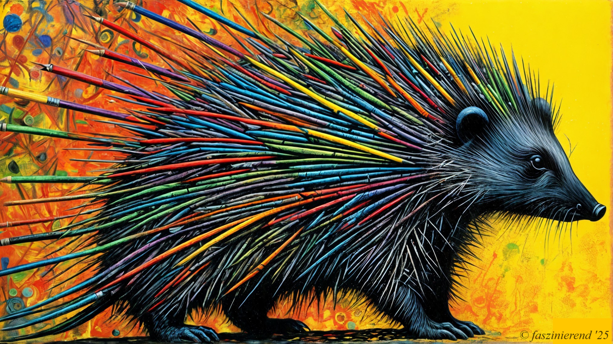 Colorful Porcupine with Paintbrush Spines in Art Scene