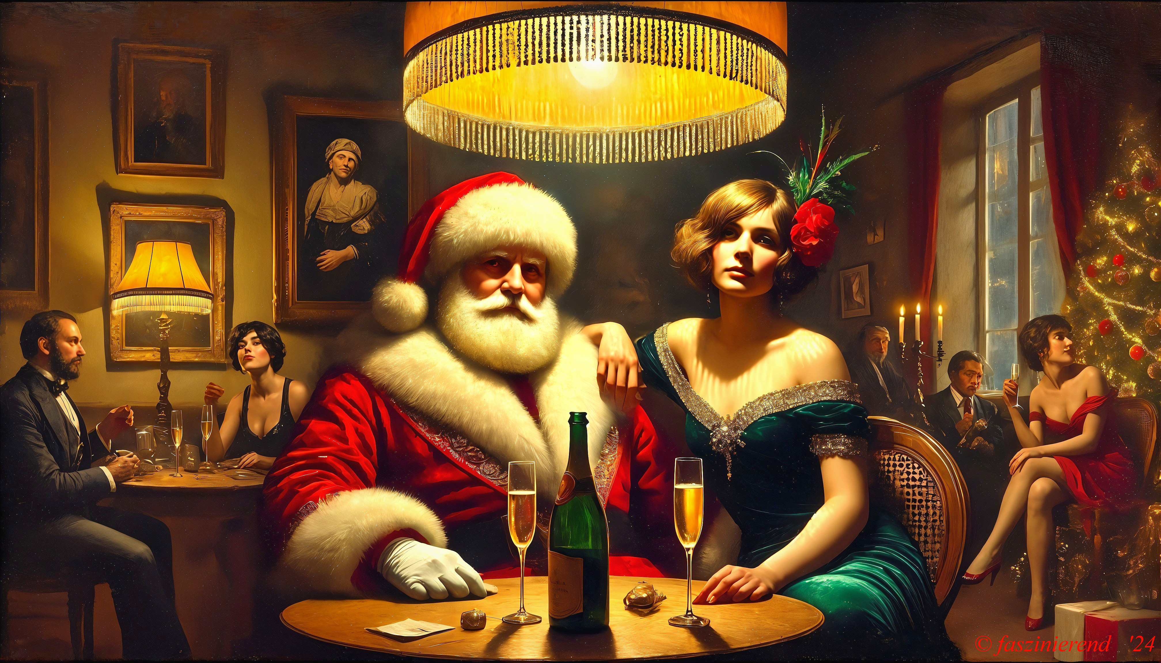 Glamorous Holiday Gathering with Santa Claus and Guests