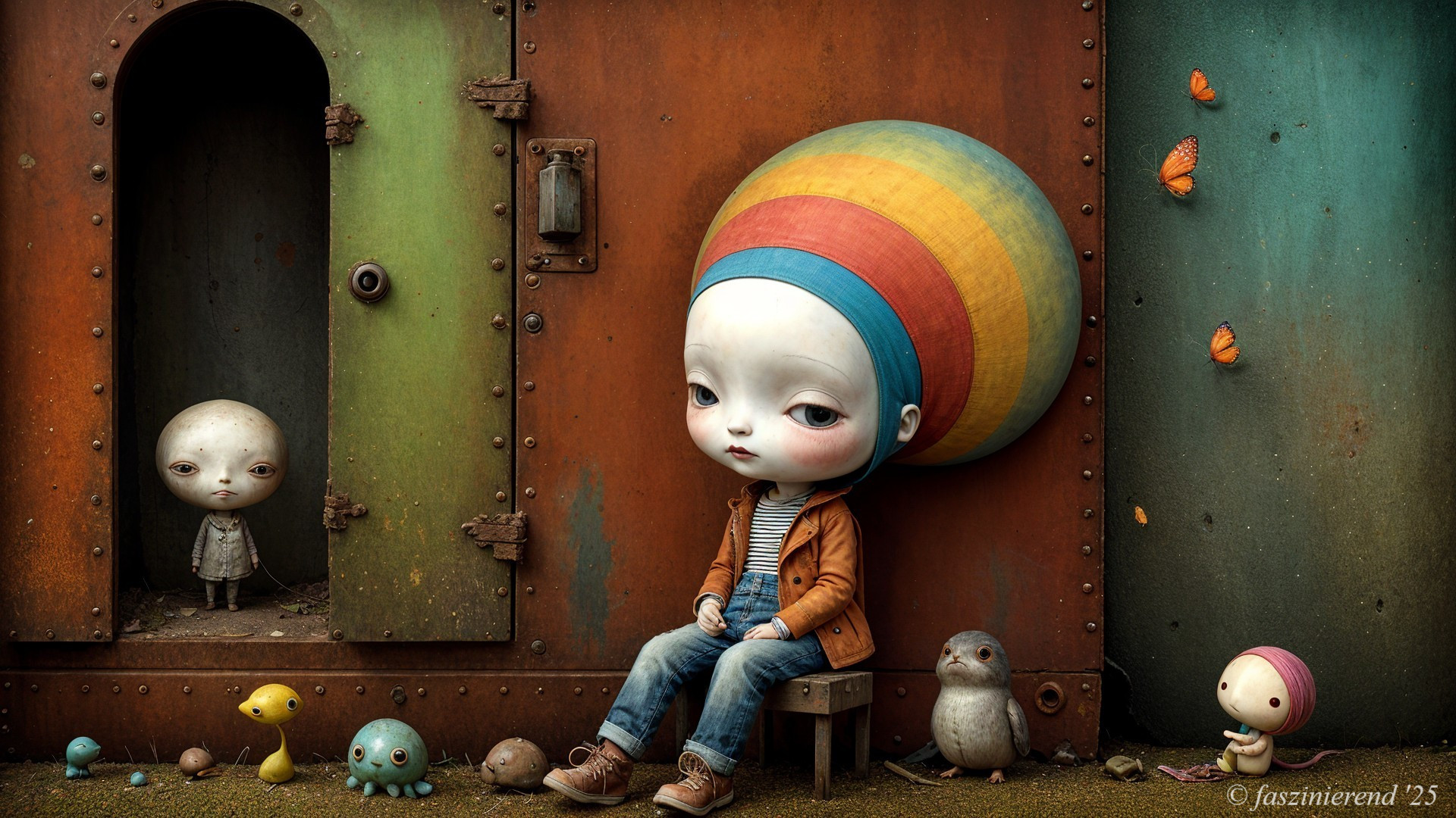 Whimsical Characters in a Vibrant Surreal Scene