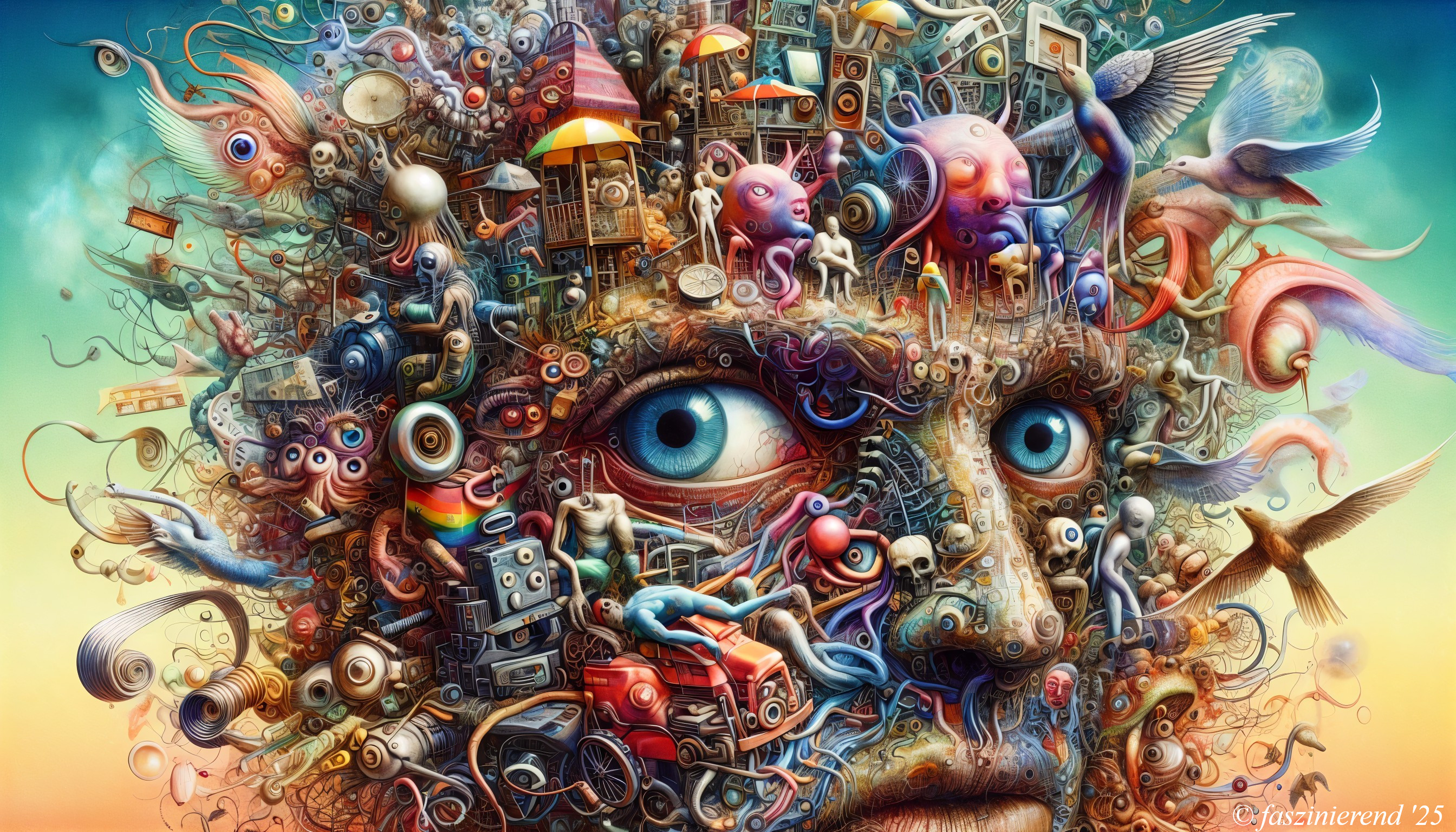 Surreal Human Face Merging Nature and Technology