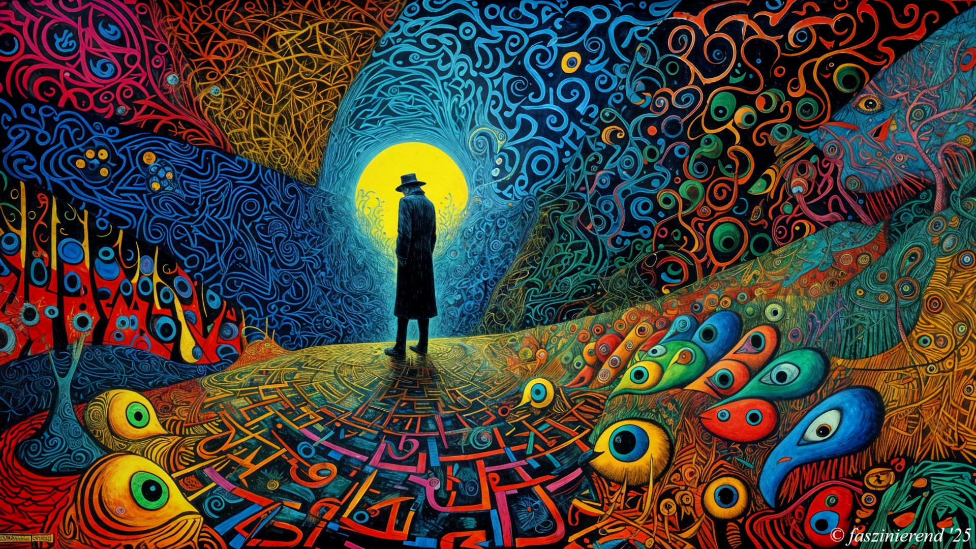 Solitary Figure in Vibrant, Abstract Landscape