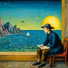 Vibrant Landscape with Sunset, Lake, and Koi Fish