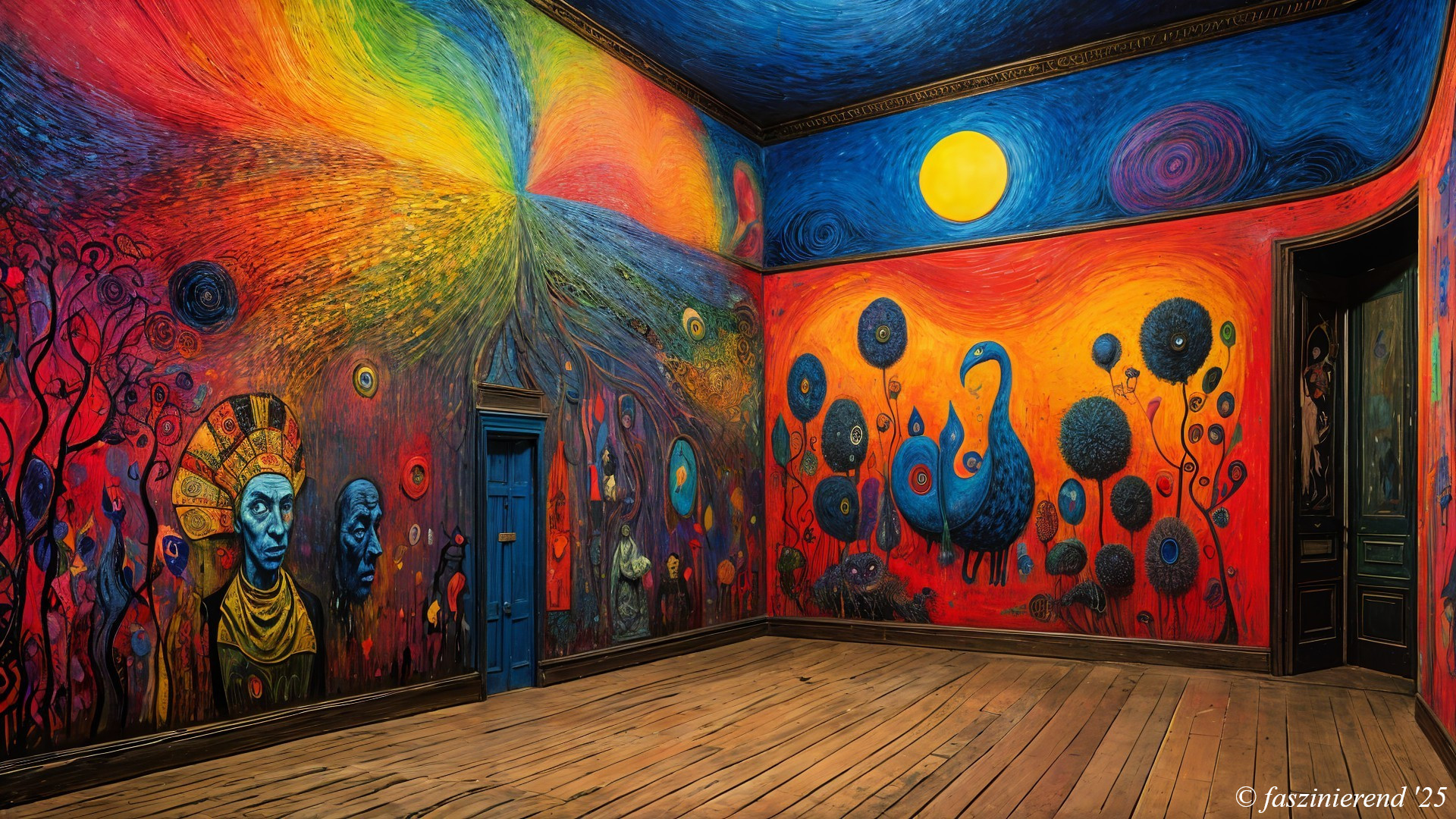 Vibrant Swirling Painted Walls Create Dreamlike Atmosphere
