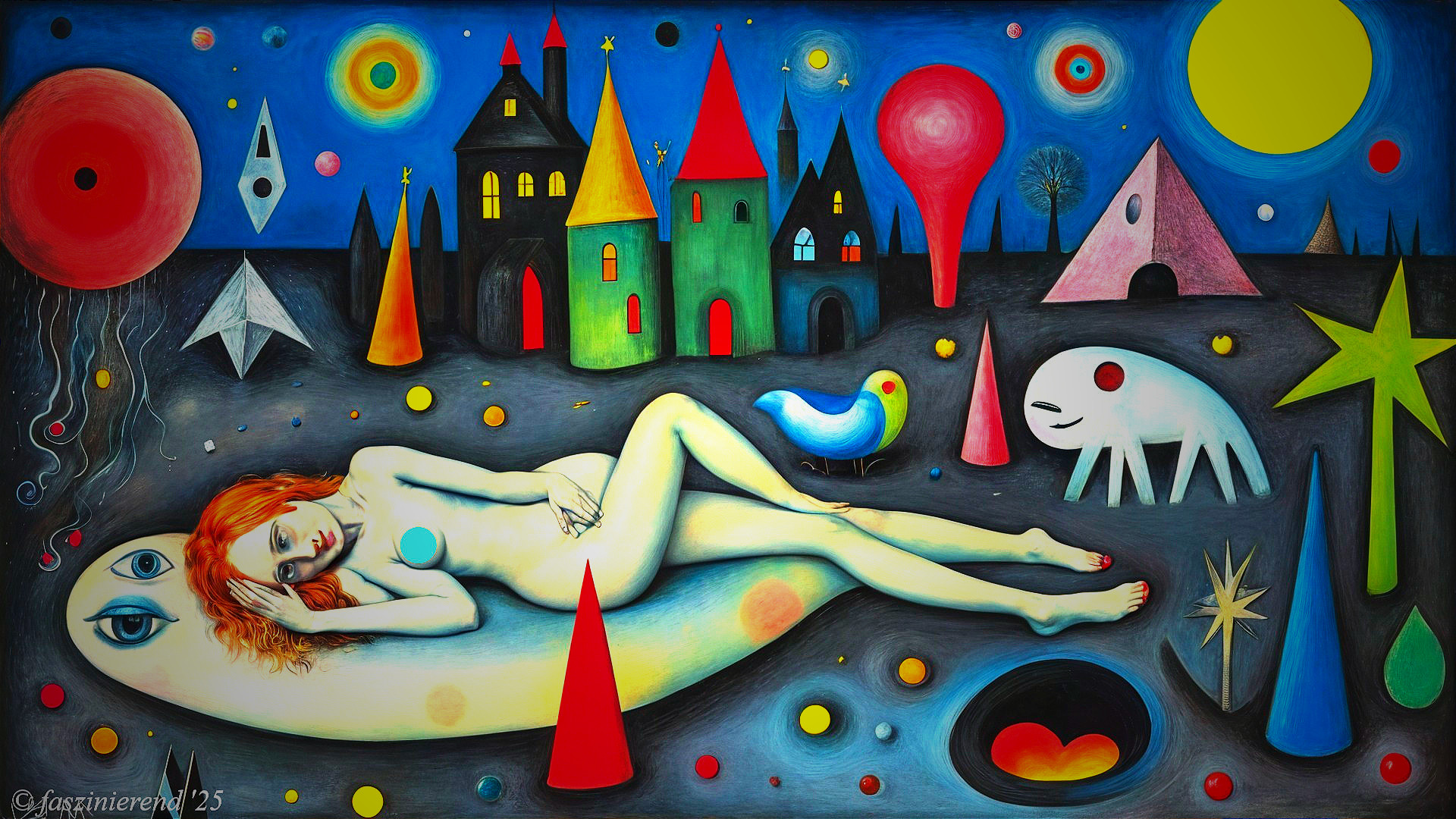 Surreal Artwork of Reclining Woman in Dreamlike Scene