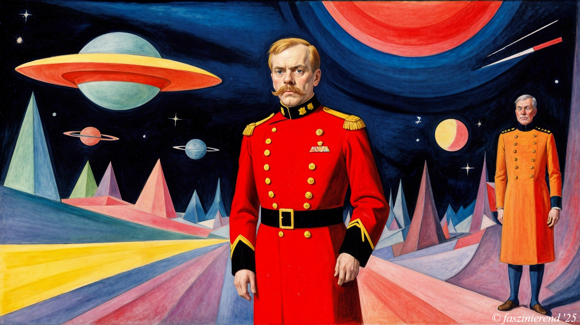 Military Figures in Cosmic Surrealism Artwork