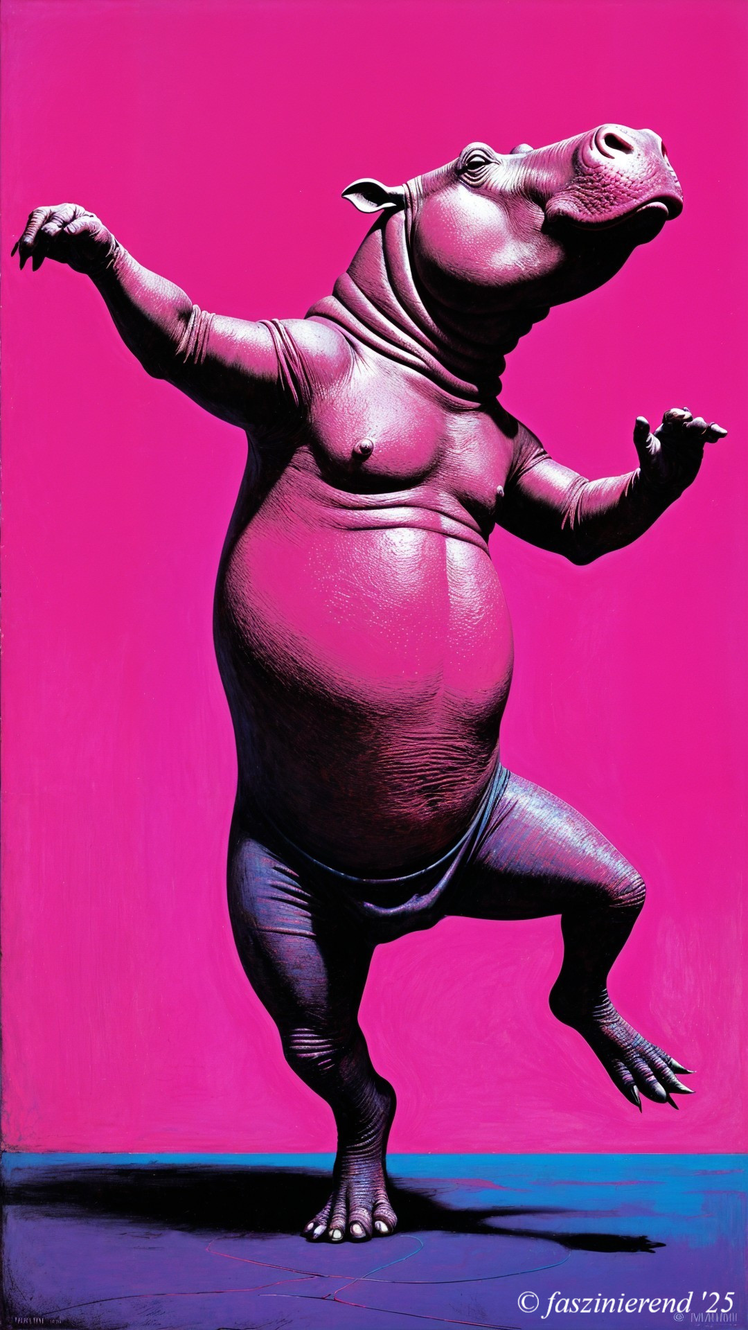 Stylized Hippo in Purple with Whimsical Dance Pose