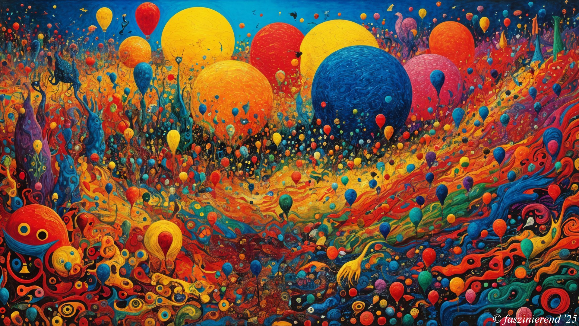 Vibrant Abstract Landscape with Colorful Balloons