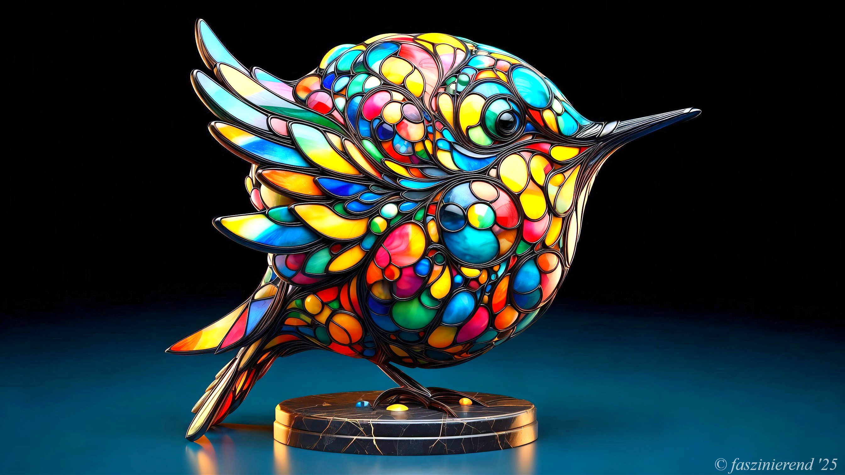 Vibrant Stained Glass Bird Sculpture with Mosaic Design