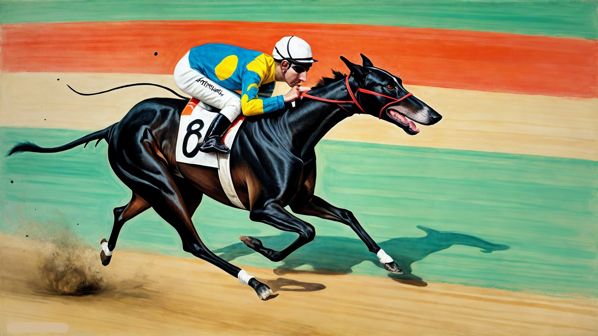 Greyhound Racing on a Vibrant Track with Jockey