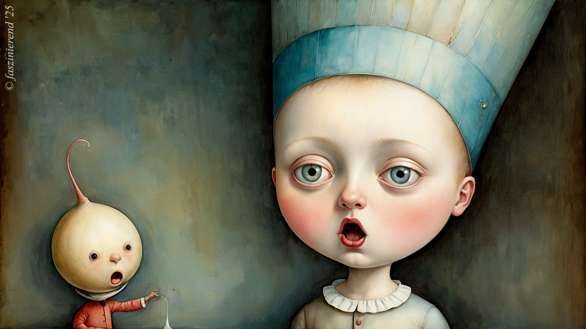 Whimsical Scene with Fantastical Characters and Colors