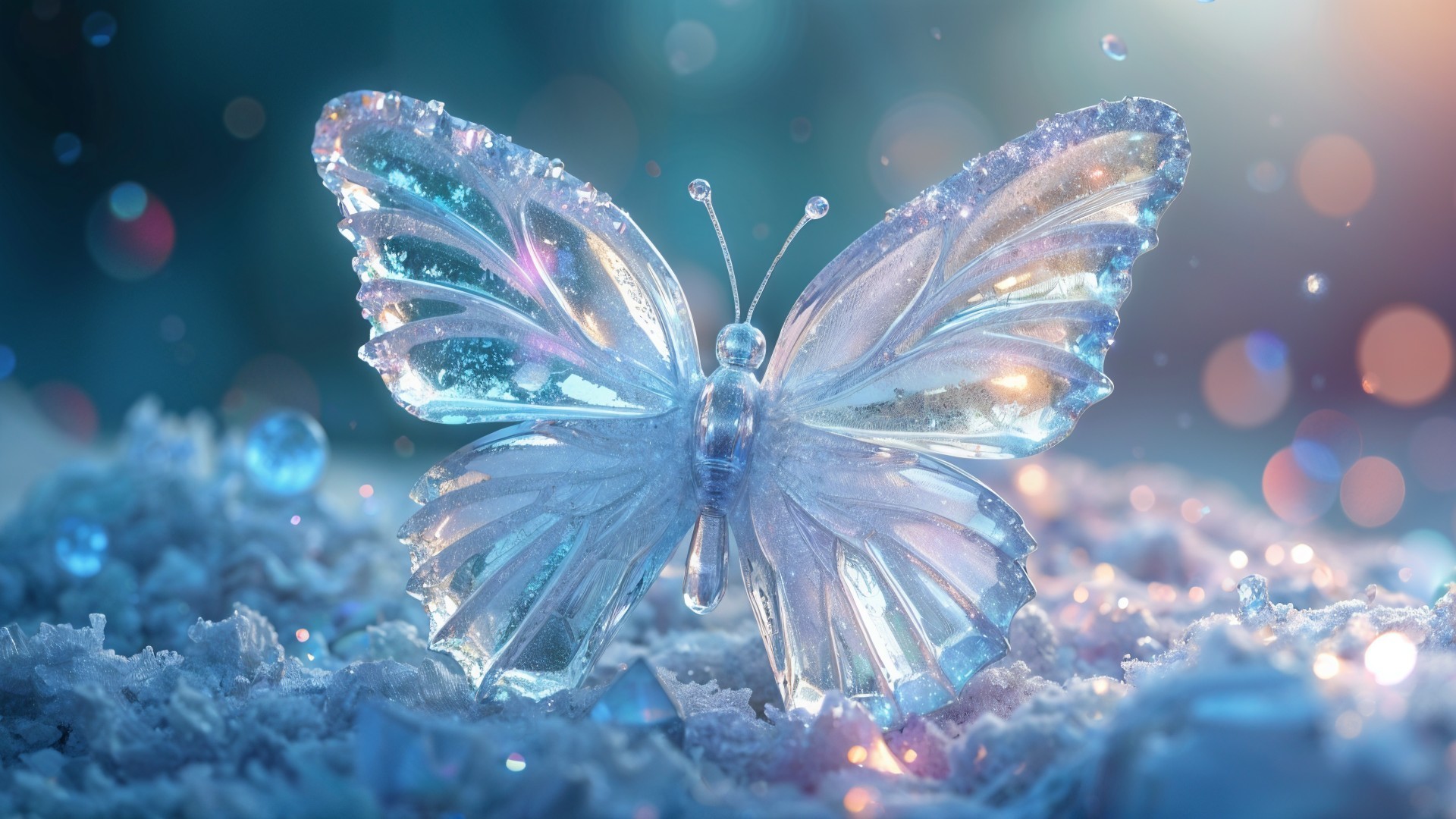 Crystal Butterfly on Textured Surface with Bokeh Light