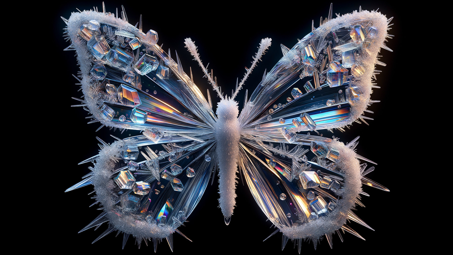 Crystalline Butterfly with Iridescent Wing Design
