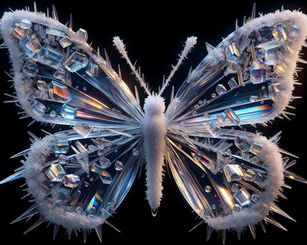 Crystalline Butterfly with Iridescent Wing Design