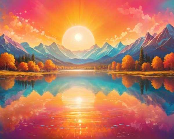 Majestic Mountains and Serene Lake at Sunset