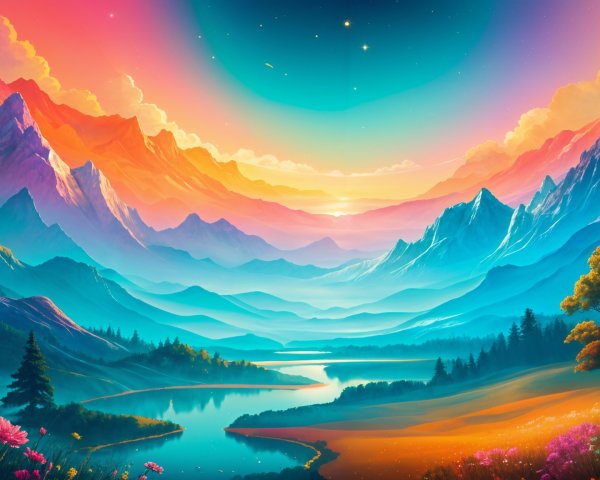 Majestic Mountains and Tranquil River at Dusk