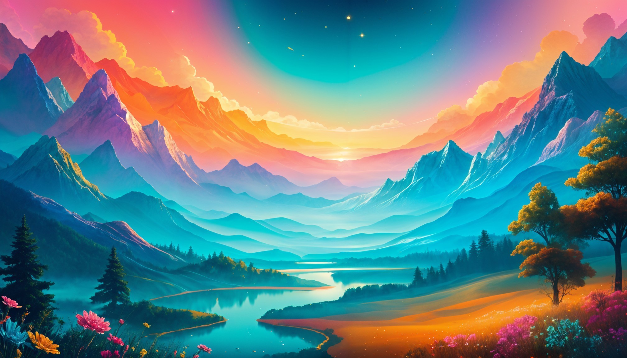 Majestic Mountains and Tranquil River at Dusk
