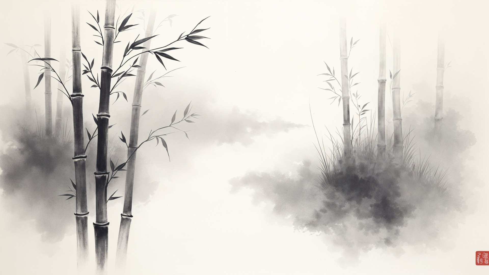 Serene Bamboo Landscape in Soft Monochrome Tones