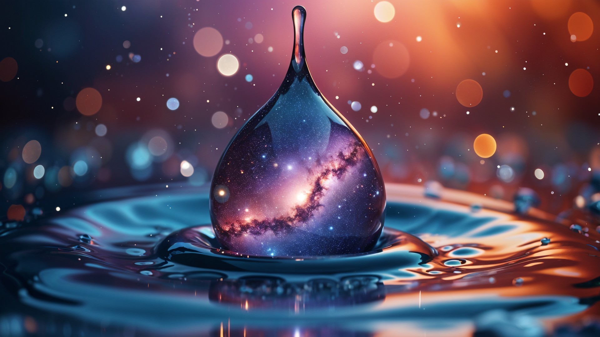 Water Droplet with Galaxy and Cosmic Ambiance