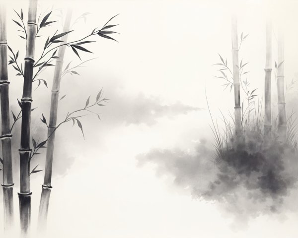 Serene Bamboo Landscape in Soft Monochrome Tones