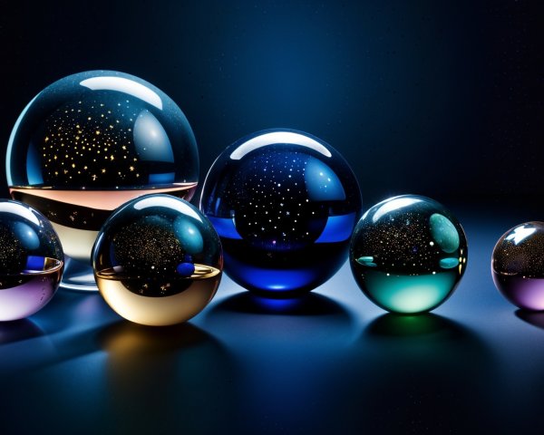 Colorful Glass Spheres with Stars on Dark Background