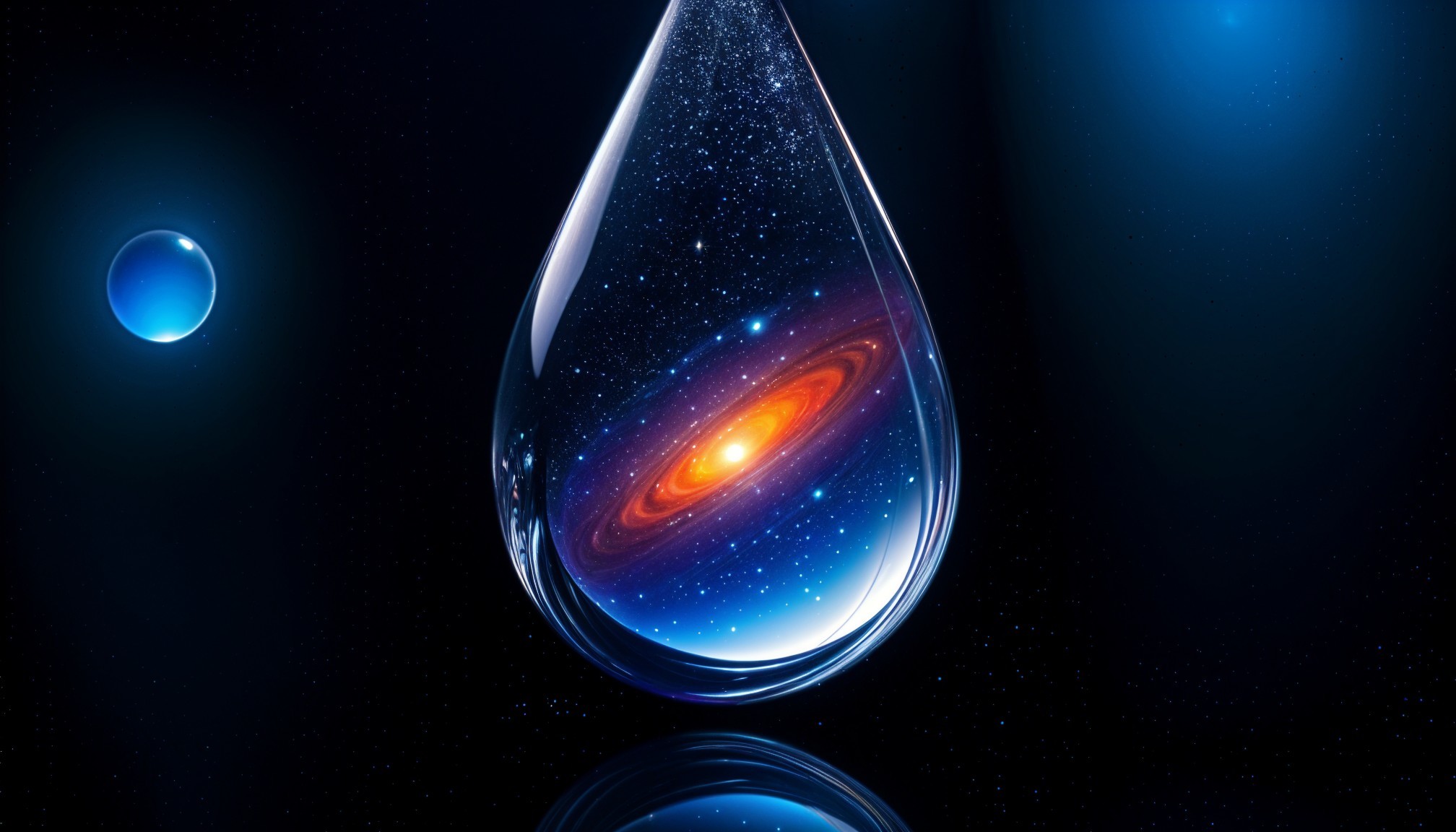 Cosmic Droplet with Galaxy and Stars in Space