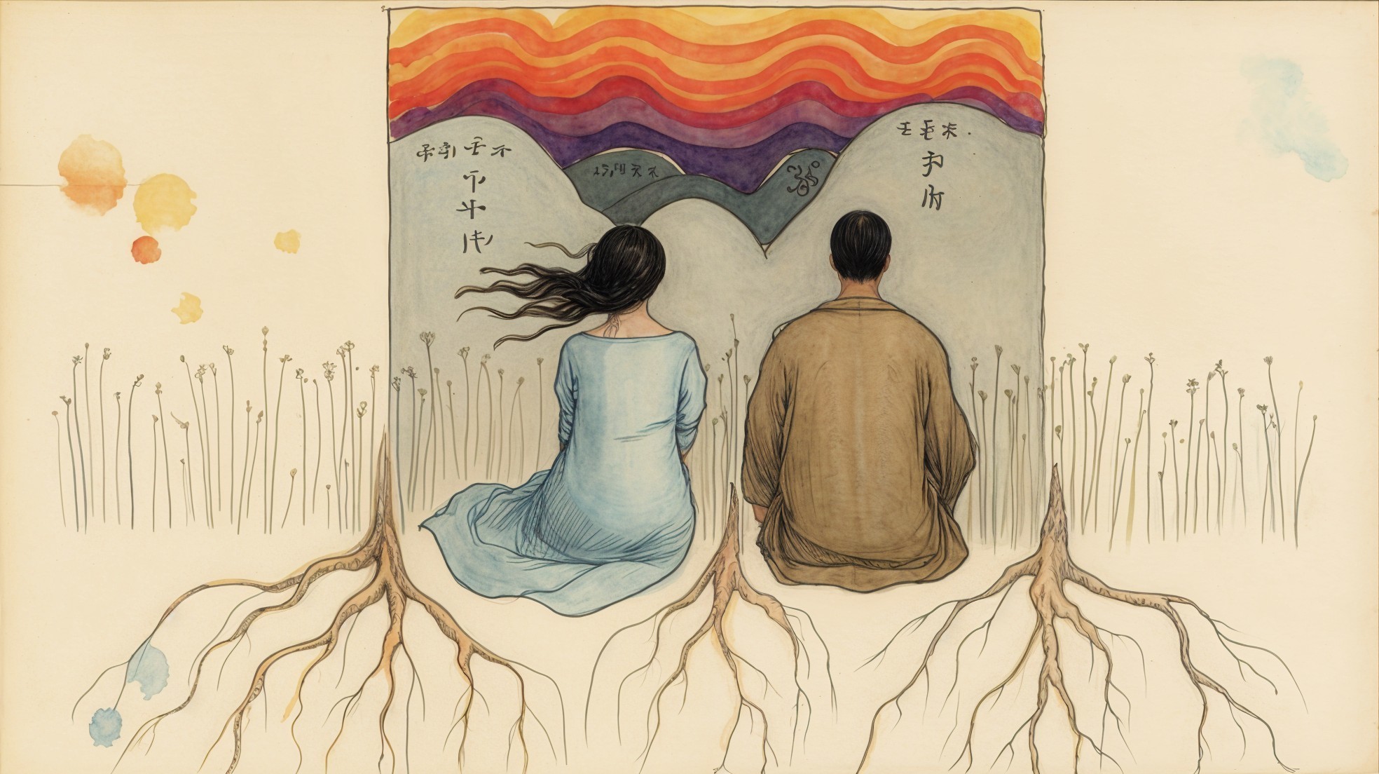 Couple Back-to-Back with Colorful Mural and Flowers