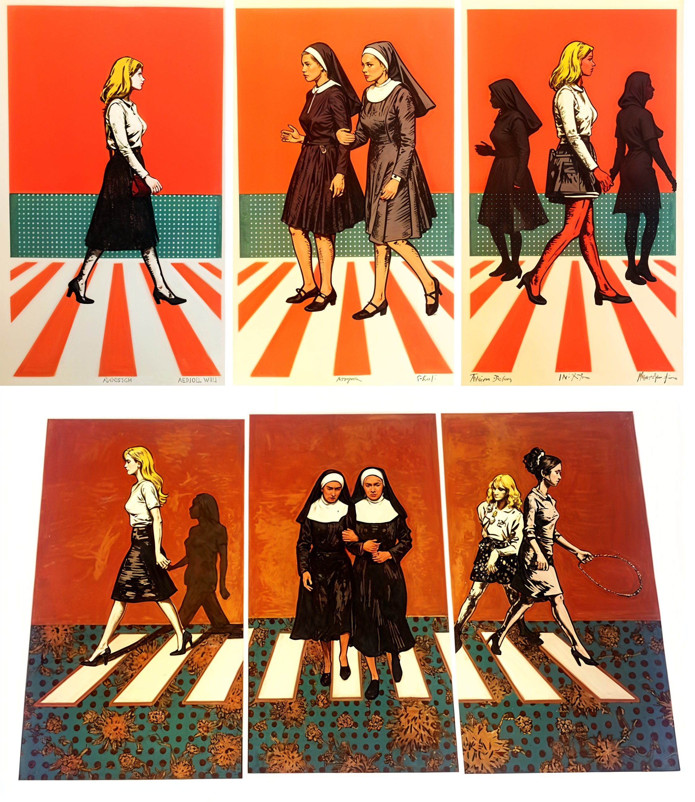 Stylized Illustrations of Women in Contrasting Outfits