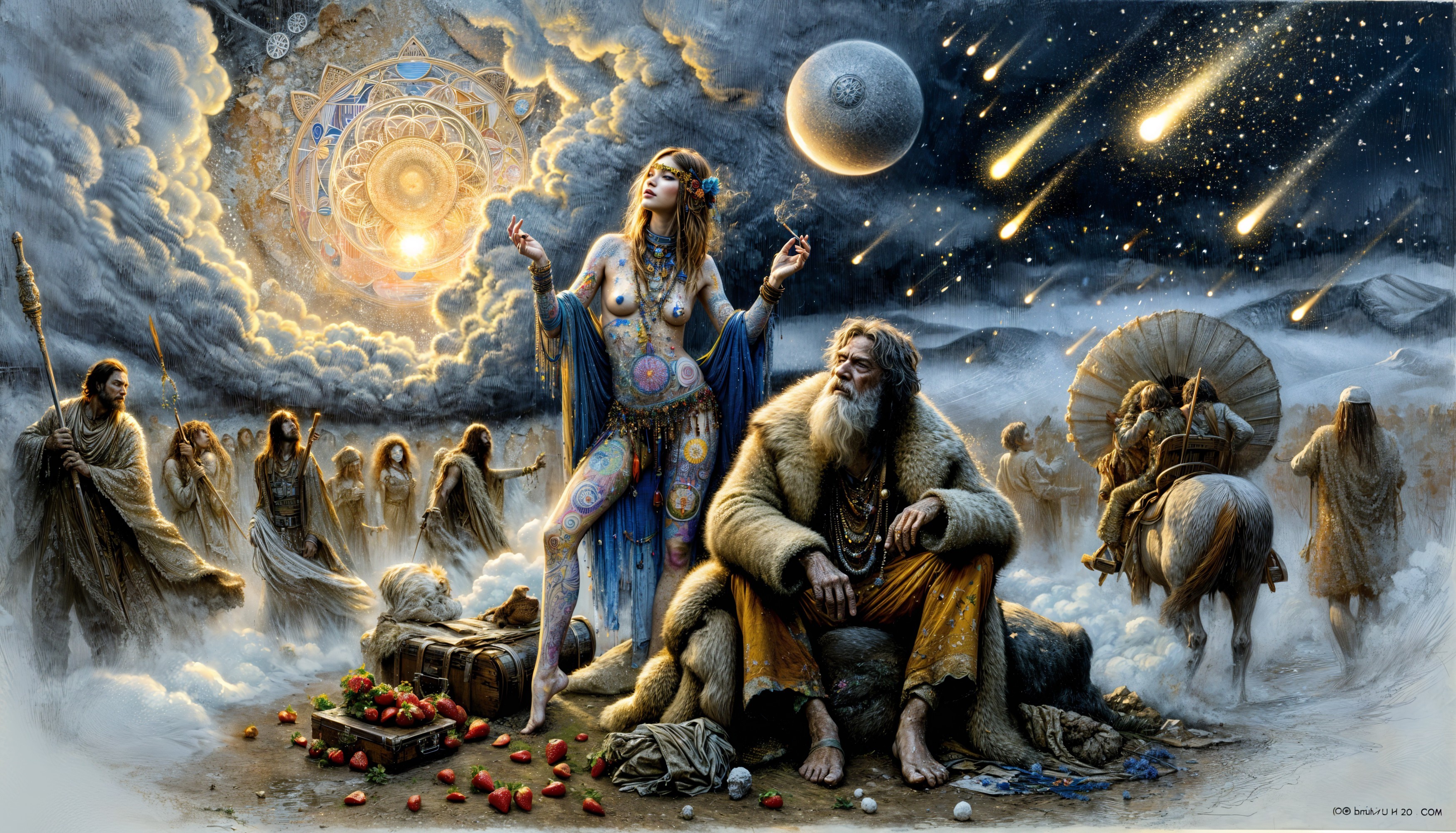 Fantastical Digital Painting of Night Sky and Figures