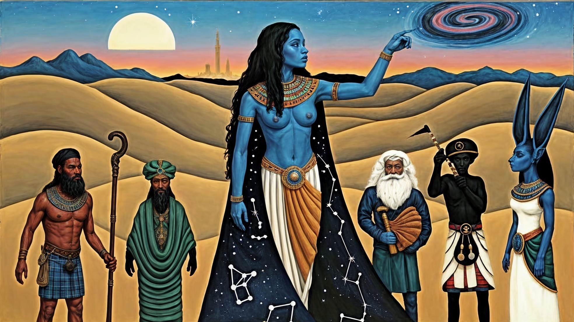 Mural of Blue-Skinned Woman Among Cultural Figures