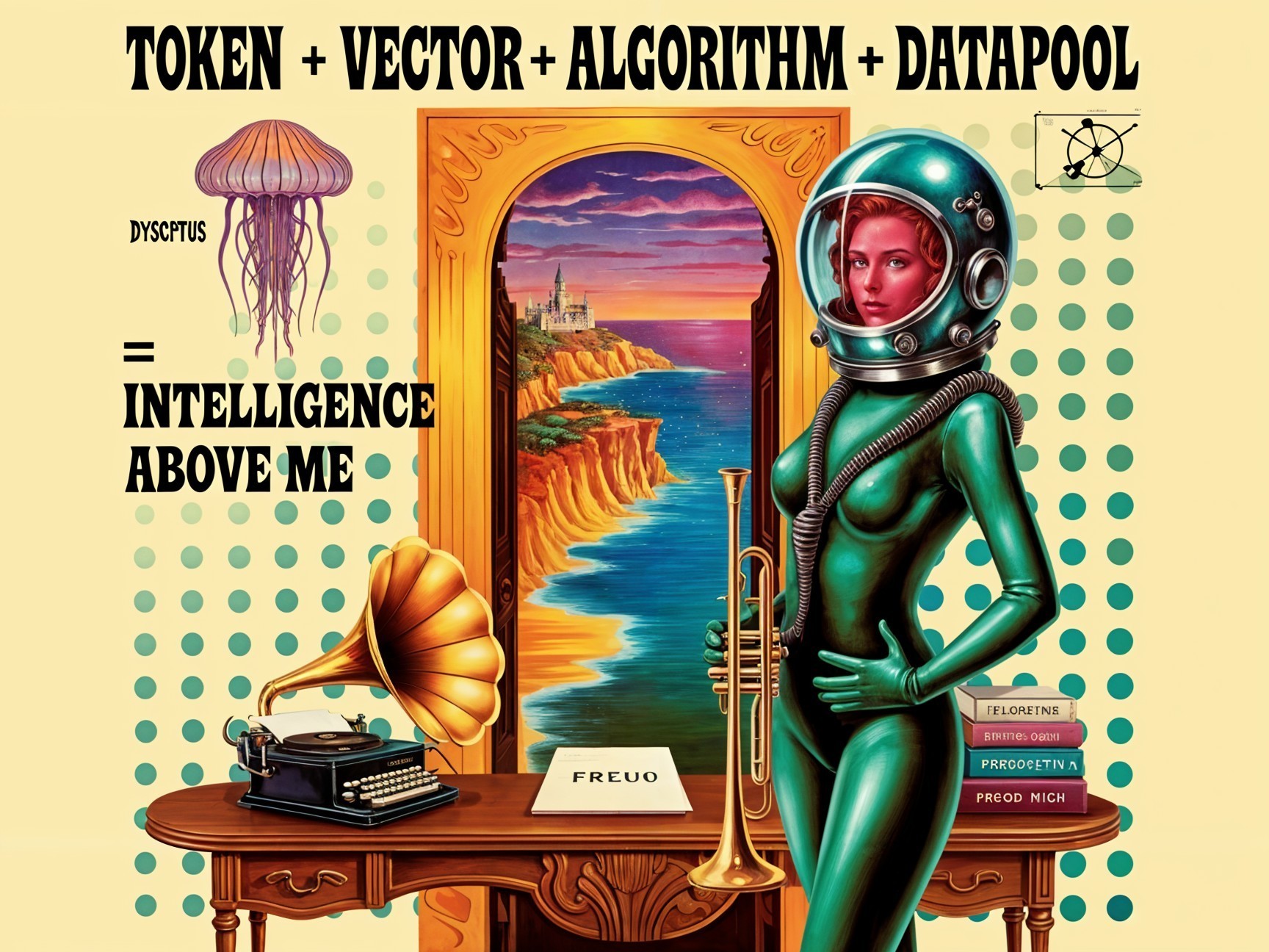 Retro-Futuristic Scene with Woman in Metallic Suit