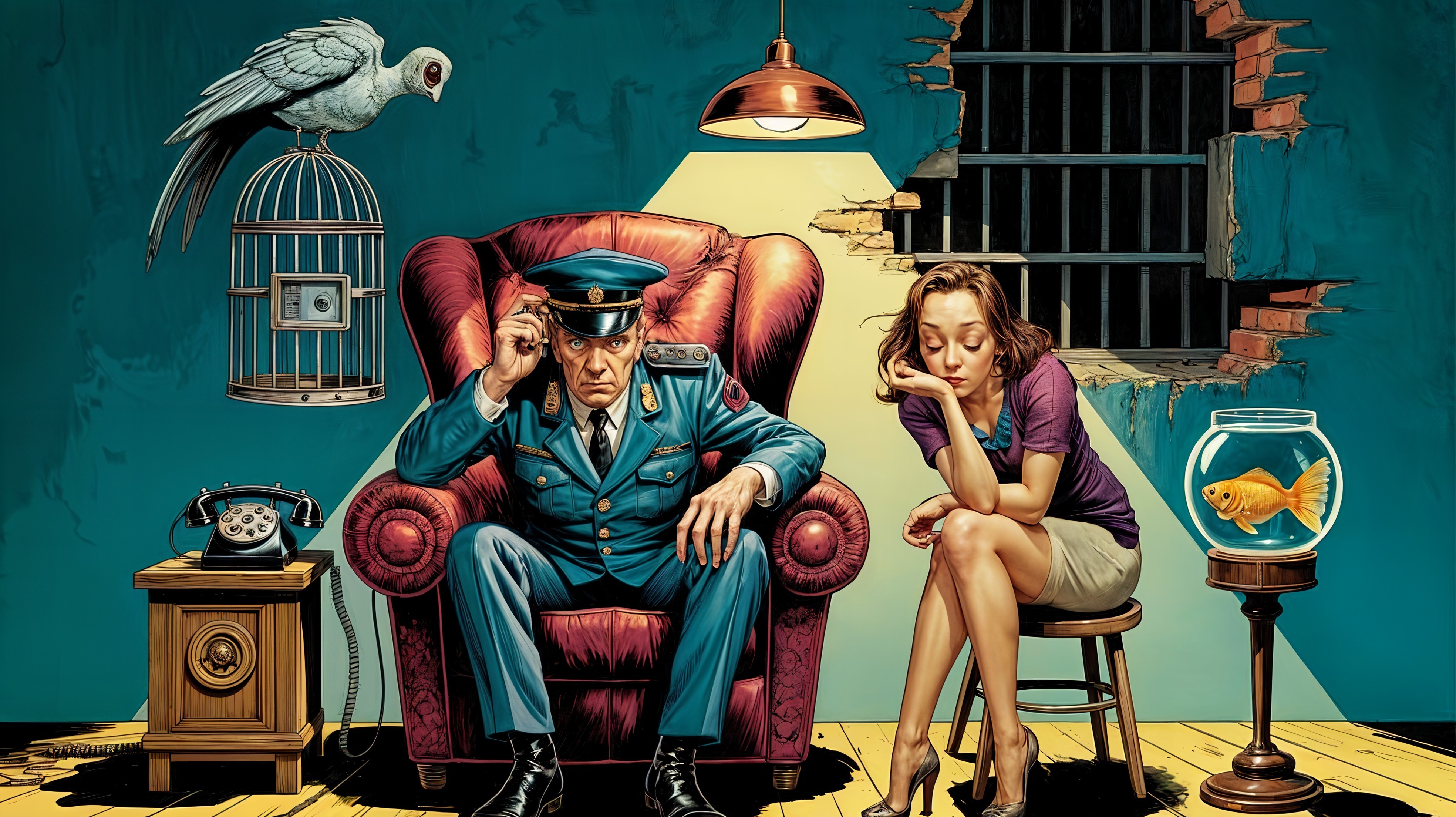 Police Officer and Woman in Confining Room Setting